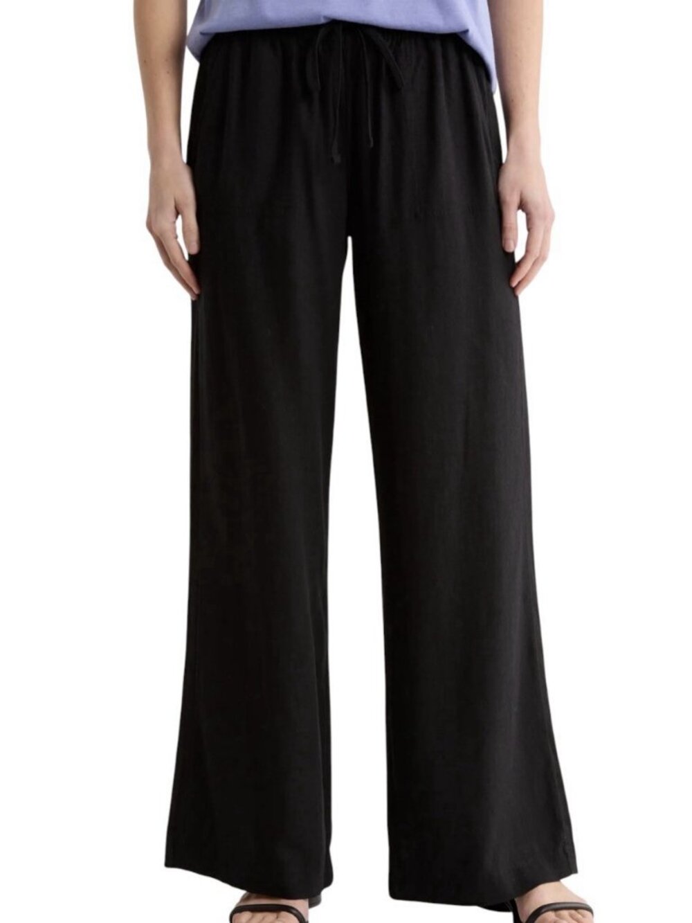 Caslon Linen Blend Black Pants Elastic Waits Pull On Drawstring Size XS